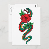 Carte Postale Serpent enveloppé autour d'un tatouage rose rouge (Devant / Derrière)