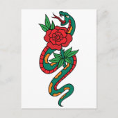 Carte Postale Serpent enveloppé autour d'un tatouage rose rouge (Devant)