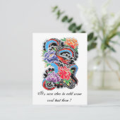 Carte Postale Serpent oriental cool avec tatouage de fleurs de l (Debout devant)