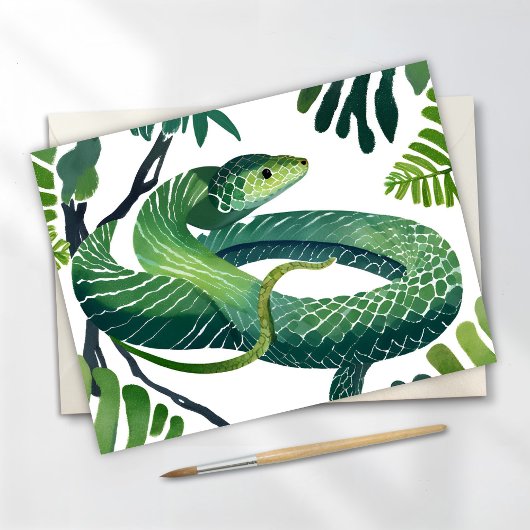 Carte Postale Serpent Vert | Année du Serpent Aquarelle