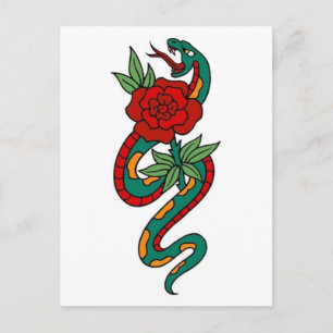 Carte Postale Serpent vintage et tatouage Rose