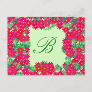Carte Postale Serre de poinsettia avec monogramme, rouge et vert