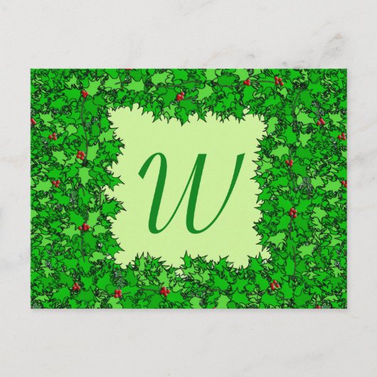 Carte Postale Serre Holly avec Monogramme, Vert foncé (Devant)