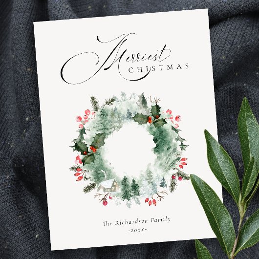 Carte Postale Serrure de Noël rouge Holly Berries Pine Tree