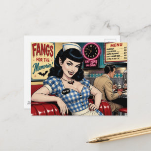 Carte Postale serveuse vampire dans un diner rétro