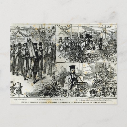 Carte Postale Service à la synagogue juive (Devant)