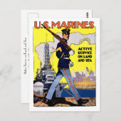 Carte Postale Service actif en terre et en mer (Devant / Derrière)