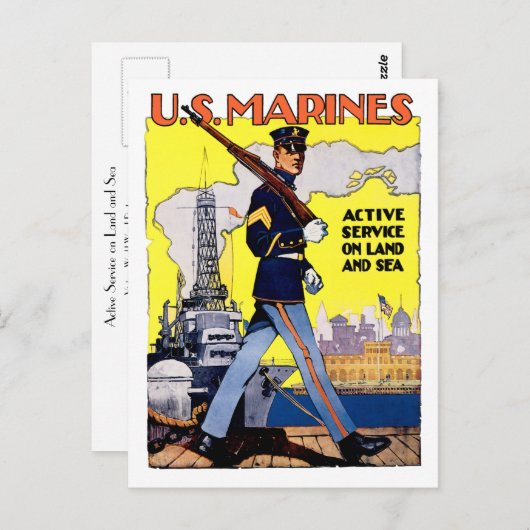 Carte Postale Service actif en terre et en mer (Devant / Derrière)