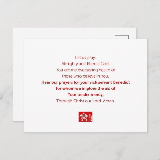 Carte Postale Serviteur Benedict (Devant / Derrière)