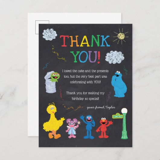 Carte Postale Sesame Street Pals Chalkboard Arc-en-ciel Merci (Devant / Derrière)