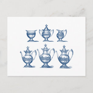 Carte Postale Set vintage de thé Bleu Blanc Café Pot Décor