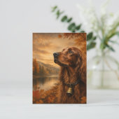 Carte Postale Setter Irlandais d'Automne – Art Canin de Chasse (Debout devant)