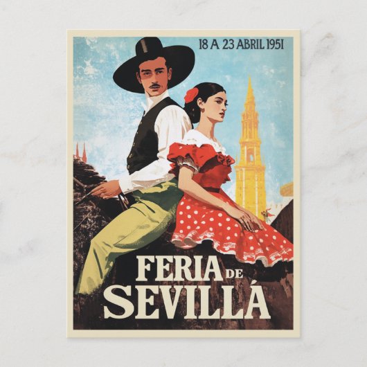 Carte Postale Sevilla Feria de Abril 1951 Vintage (Devant)