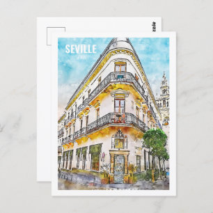 Carte Postale Séville Espagne Fameux Voyage Aquarelle Sketch