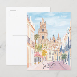 Carte Postale Séville Espagne Peinture Gouache Illustration Voya