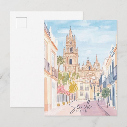 Carte Postale Séville Espagne Peinture Gouache Illustration Voya (Devant / Derrière)
