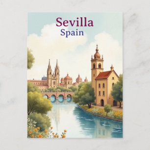 Carte Postale Séville Espagne Voyage aquarelle vintage