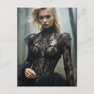 Carte Postale Sexy Black dentelle robe blond femme