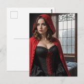 Carte Postale Sexy Lingerie noir et rouge blond (Devant / Derrière)