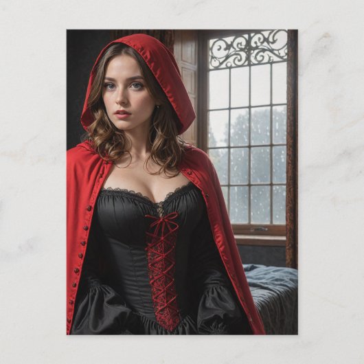 Carte Postale Sexy Lingerie noir et rouge blond (Devant)