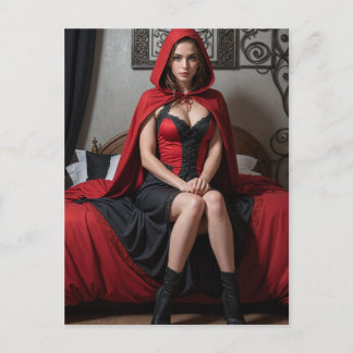 Carte Postale Sexy Lingerie Noir et Rouge équitation Femme