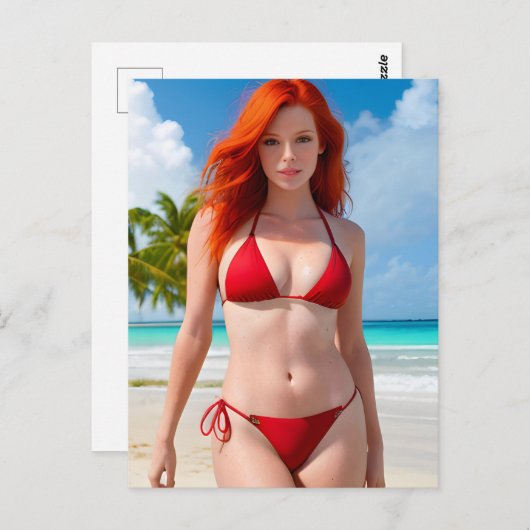 Carte postale Sexy Red Bikini (Devant / Derrière)