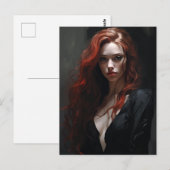 Carte Postale Sexy Red Hair Black tenue (Devant / Derrière)