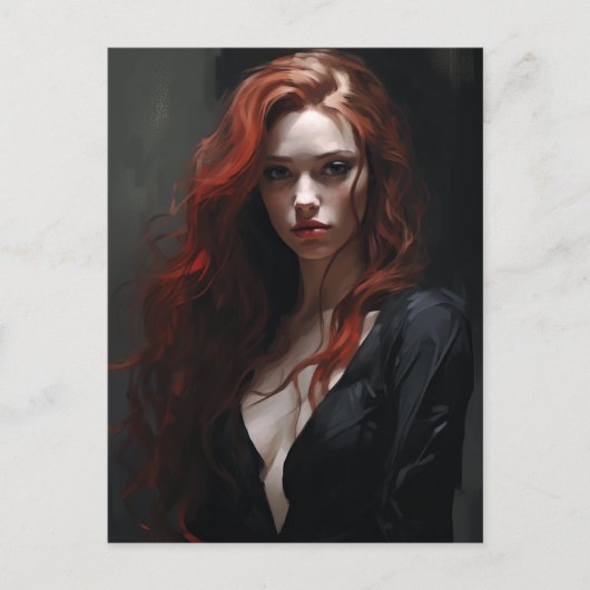 Carte Postale Sexy Red Hair Black tenue (Devant)