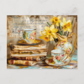 Carte Postale Shabby chic Daffodils on a stacked antique books (Devant)