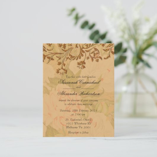 Carte Postale Shabby Chic Golden Peonies Boho Mariage (Debout devant)