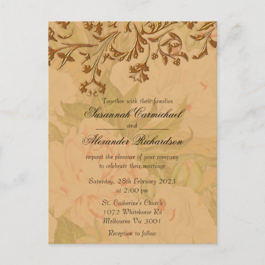 Carte Postale Shabby Chic Golden Peonies Boho Mariage (Devant)