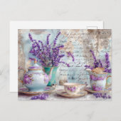 Carte Postale shabby chic lavender with Classic Tea Service (Devant / Derrière)