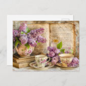 Carte Postale Shabby chic Lilac Bunch à Antique Coffee Pot (Devant / Derrière)