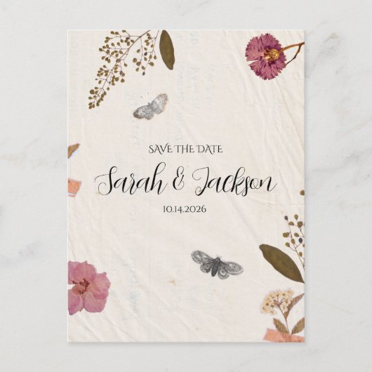 Carte Postale Shabby Chic Mariage Pressé Fleurs Enregistrer la d (Devant)