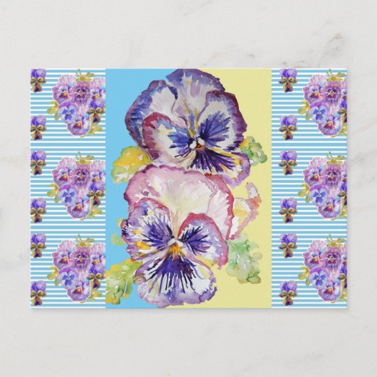Carte postale Shabby Chic Pansy Pastel Blue Stripe (Devant)