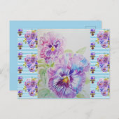 Carte postale Shabby Chic Pansy Pastel Blue Stripe (Devant / Derrière)
