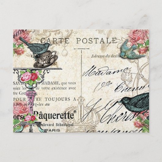 Carte postale Shabby Chic Paris Bluebird (Devant)