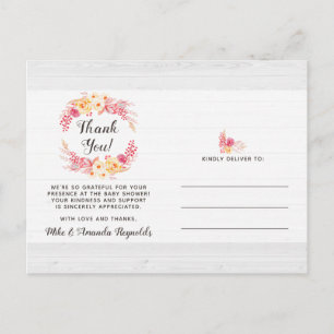 Carte Postale Shabby Chic Rustique Baby shower Floral Merci