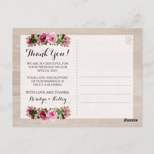 Carte Postale Shabby Rose Vintage Russe Merci Mariage (Dos)