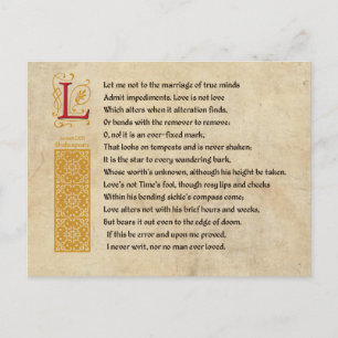 Carte Postale Shakespeare Sonnet 116 (CXVI) sur Parchemin