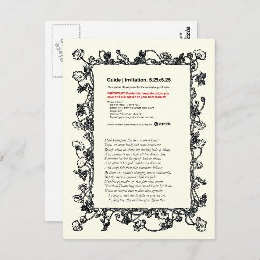 Carte Postale Shakespeare Sonnet # 18 (Devant / Derrière)