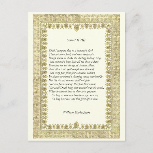 Carte Postale Shakespeare Sonnet # 18 (Devant)