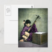 Carte Postale Shamisen, musicienne japonaise Vintage (Devant / Derrière)