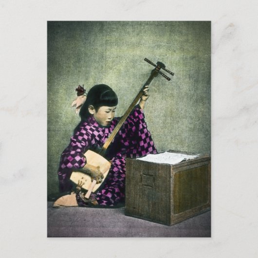 Carte Postale Shamisen, musicienne japonaise Vintage (Devant)