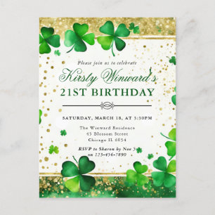 Carte Postale Shamrock 21e Anniversaire Aquarelle Vert et Or