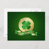 Carte Postale Shamrock de la pièce de la Saint-Patrick (Devant / Derrière)