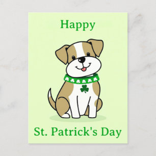 Carte Postale Shamrock de trèfle vert de chien mignon Jour de la