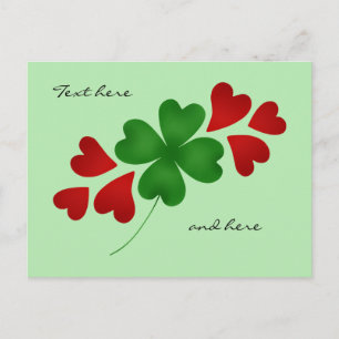 Carte Postale Shamrock et coeurs vert pâle