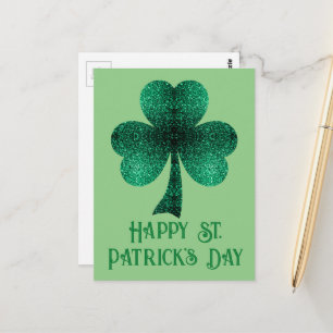 Carte Postale Shamrock étincelant St. Patrick's Day sauge vert