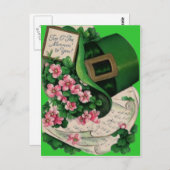 Carte Postale Shamrock Fleur Leprechaun Casquette Partition Musi (Devant / Derrière)